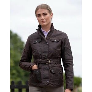 Walker & Hawkes Florence Waxed Cotton Jacket Brown Belted Waterproof UK 10 US 6